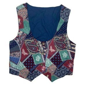 Unique patchwork sleeveless vest over shirt top size med-large